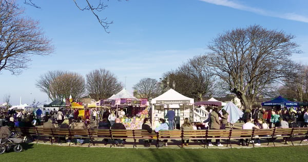 Dun Laoghaire Market Peoples Park Food Stalls People on benches 