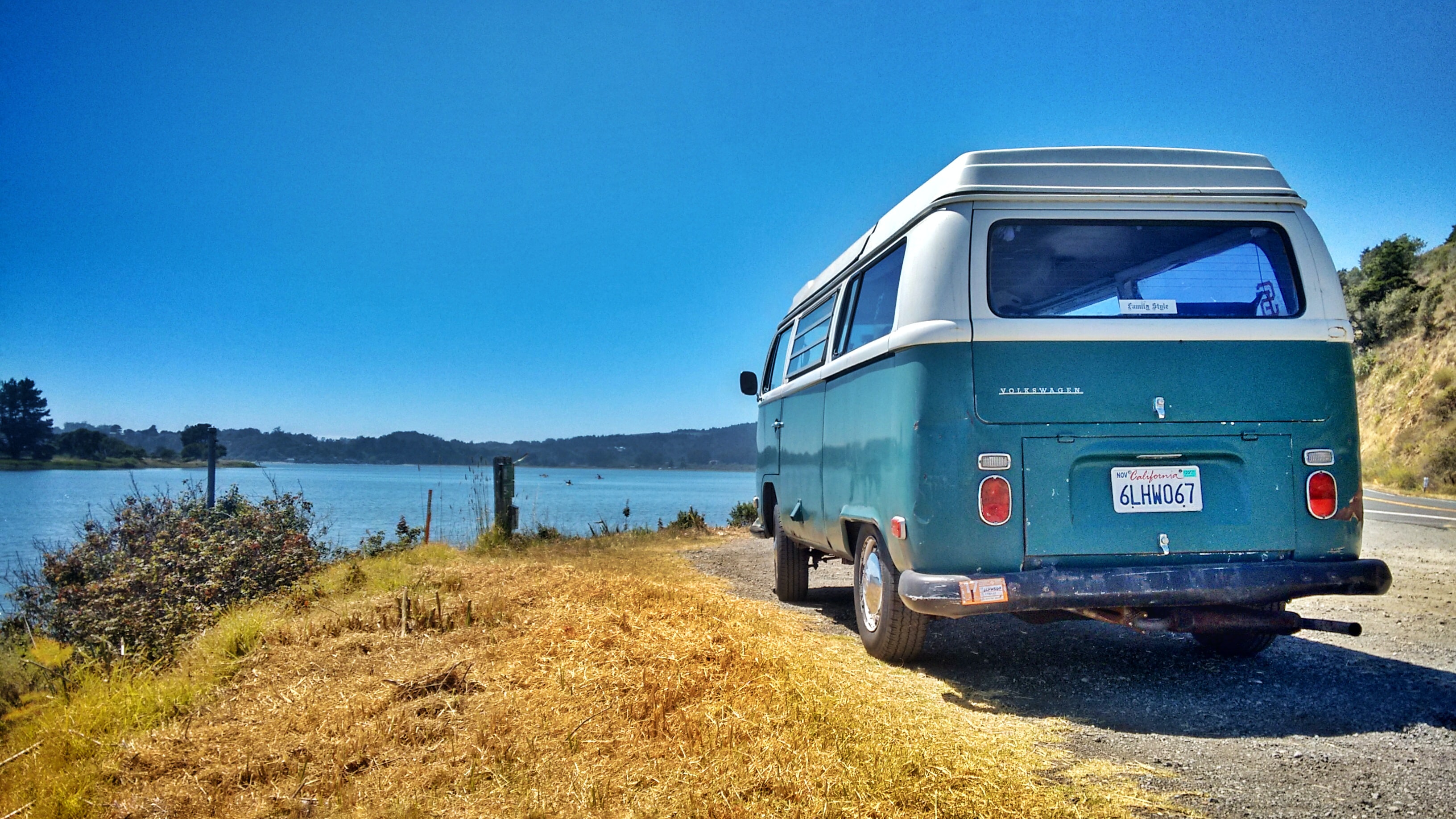 USA Van and a lake