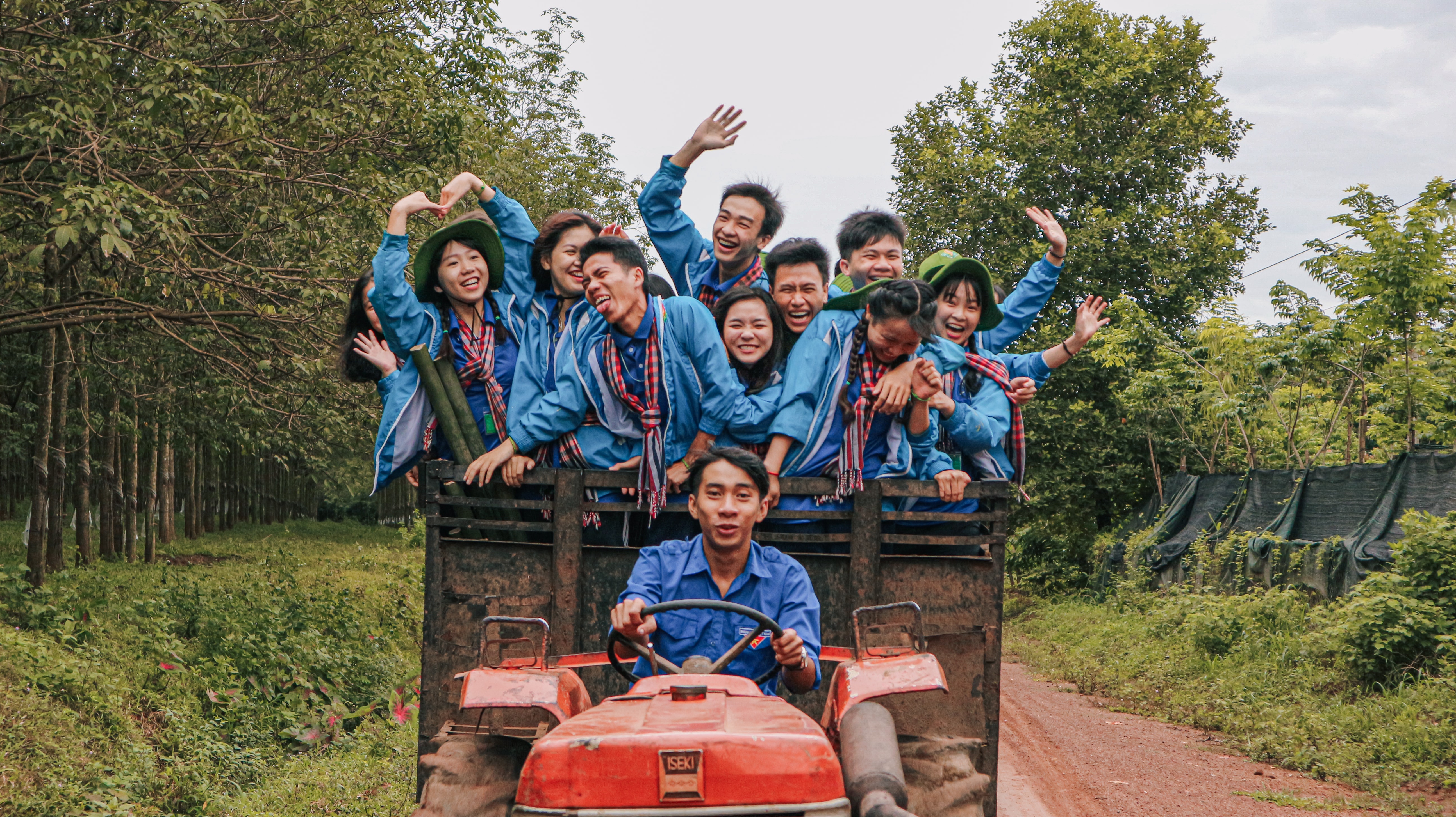 Group od kids on a truck in the jungle