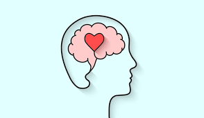 Mental health cartoon of love heart inside brain