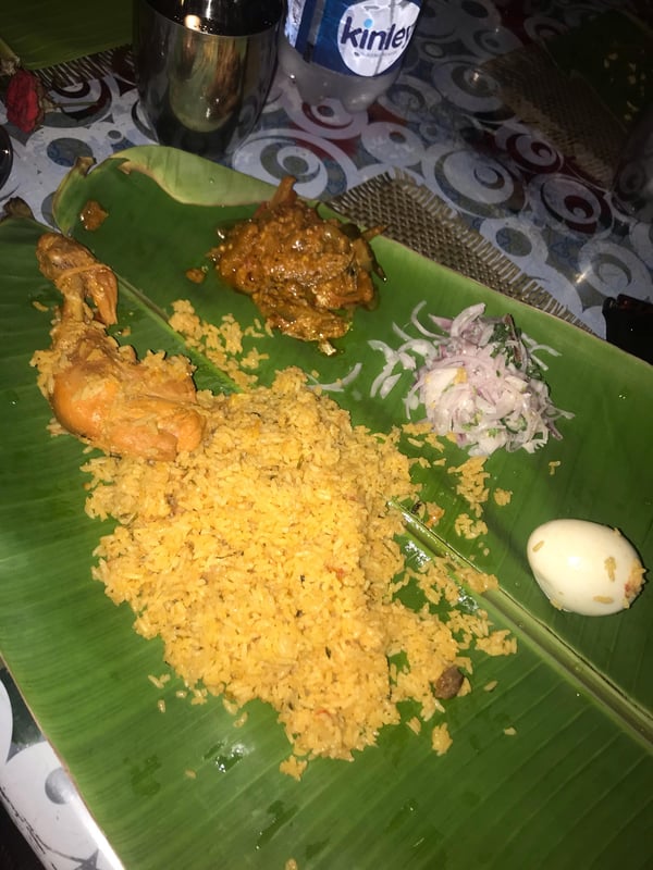 Local cuisine in Tamil Nadu, India served on a banana plant leaf
